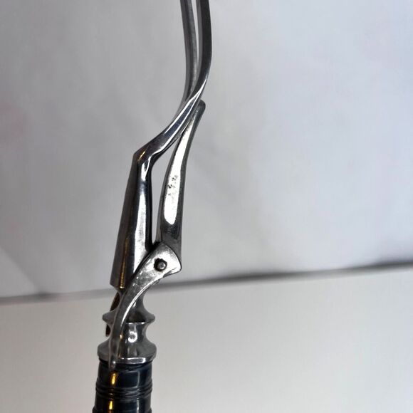 Stainless Carving Fork VTG Solid Wood Handle with Finger Grooves Kickstand MCM - Picture 7 of 14